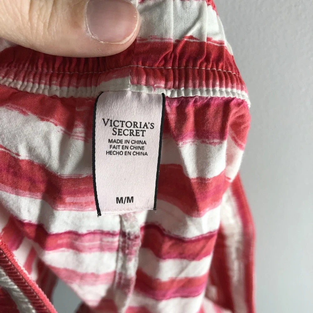 Victoria's Secret Womens Size Medium Pajama Shorts Red‎ Pink Paint Stripes Comfy